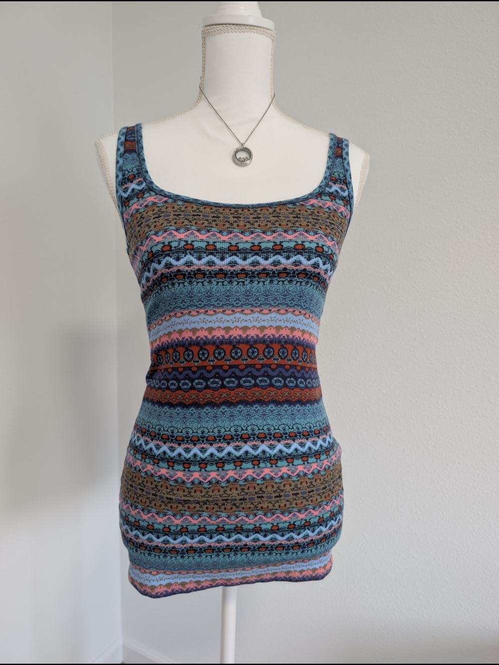 Mossimo Vibrant Multicolor Aztec Bohemian Geometric Bodycon Tank Top Large